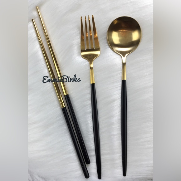 ✨3for$38 New 4pc Stainless Steel Cutlery Set ~ Travel Spoon Fork Chopstick Set - Picture 1 of 11